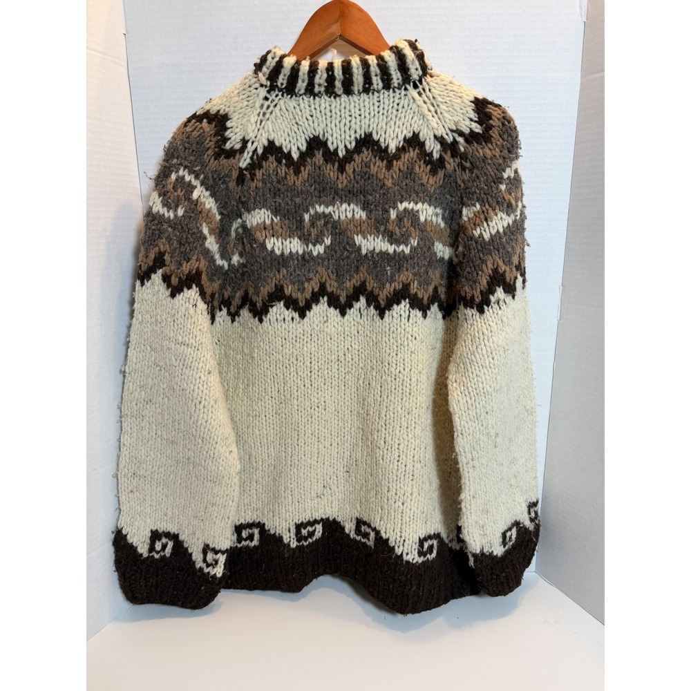 Chunky Hand Knit Wool Sweater Ecuador, Vtg High Rib Neck, Oversized Slouchy 230 - Picture 6 of 7